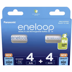 Informations techniques Contenu du pack : LR03, LR6 Modèle (général) : 4 accus Eneloop Mignon 2000 mAh + 4 accus Micro Eneloo ...