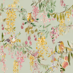 Papier peint Sentier de mûres Vert / Rose Grandeco A79302