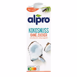 Alpro Coconut drink, 14 kcal, 56 kJ, 0,1 g, 1,2 g, 0,07 g, 1,1 g