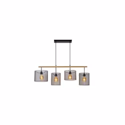 Lucide 45459/04/30 Basket Suspension, Métal, E27, 60 W, Noir, Bois Clair, 107 x 23 x 170 cm