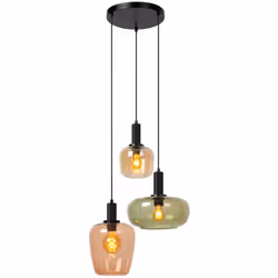 Apportez de la couleur à votre intérieur avec Ilona. La suspension enjouée avec 3 abat-jours colorés en verre de haute qualit ...
