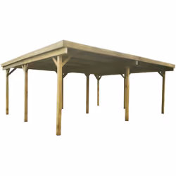 Description générale Carport en bois avec deux emplacements, idéal pour protéger vos véhicules des intempéries. Sa constructi ...