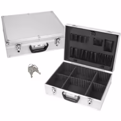 Perel Mallette à outils, panneau porte-outils, bandoulière, séparateurs amovibles, verrouillage par clé, 2 clés, aluminium, g ...