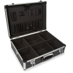 Mallette à outils, panneau porte-outils, séparateurs amovibles, verrouillage par clé, 2 clés, aluminium, gris, 455 x 330 x 152 mm - Perel