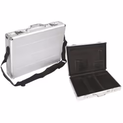 Perel Mallette pour ordinateur portable, bandoulière, verrouillage par clé, 2 clés, aluminium, gris métallique, 425 x 305 x 8 ...