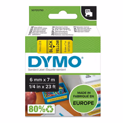 DYMO D1 - Standard Étiquettes - Noir sur jaune - 6mm x 7m, Noir sur jaune, Polyester, Belgique, -18 - 90 °C, DYMO, LabelManag ...