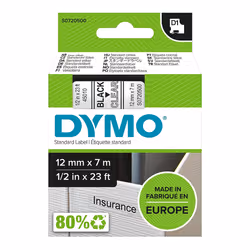 DYMO D1 - Standard Étiquettes - Noir sur transparent - 12mm x 7m, Noir sur transparent, Polyester, Belgique, -18 - 90 °C, DYM ...