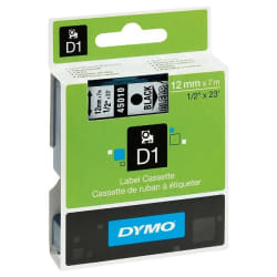 DYMO D1 - Standard Étiquettes - Rouge sur transparent - 12mm x 7m
