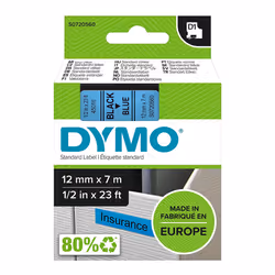 DYMO D1 - Standard Étiquettes - Noir sur bleu - 12mm x 7m, Noir sur bleu, Polyester, Belgique, -18 - 90 °C, DYMO, LabelManage ...