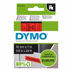 DYMO D1 - Standard Étiquettes - Noir sur rouge - 12mm x 7m, Noir sur rouge, Polyester, Belgique, -18 - 90 °C, DYMO, LabelMana ...