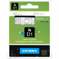 DYMO D1 - Standard Étiquettes - Blanc sur transparent - 12mm x 7m, Blanc sur transparent, Polyester, Belgique, -18 - 90 °C, D ...