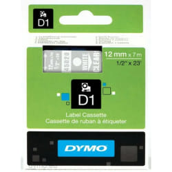 DYMO D1 - Standard Étiquettes - Blanc sur transparent - 12mm x 7m
