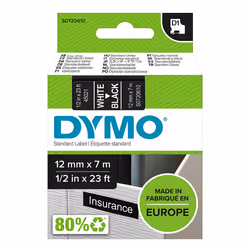 DYMO D1 - Standard Étiquettes - Blanc sur noir - 12mm x 7m, Blanc sur noir, Polyester, Belgique, -18 - 90 °C, DYMO, LabelMana ...