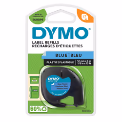 DYMO S0721650, Noir sur bleu, Polyester, Belgique, DYMO, LetraTag 100T, LetraTag 100H, 1,2 cm