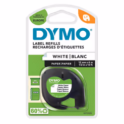 DYMO S0721510, Noir sur blanc, Papier, Belgique, DYMO, LetraTag 100T, LetraTag 100H, 1,2 cm
