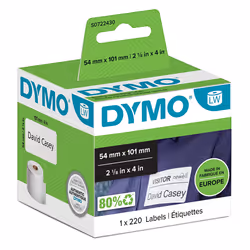 DYMO LW - Étiquettes d'expédition/de badge nominatif - 54 x 101 mm - S0722430, Blanc, Imprimante d'étiquette adhésive, Papier ...