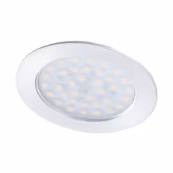 Downlight encastré rond. Diffuseur en verre opalin. Fixation par lamelles. Peut être recouvert par un isolant déroulé. Double ...