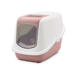 Savic - Nestor Blanc-Rose - Bac à litière pour chat avec couvercle - 56 x 39 x 38,5 cm - 1 pièce