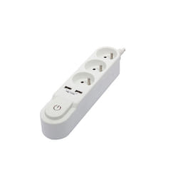 Chacon Bloc Design avec inter. 3 x 16 A + 2 x USB - 3 m - blanc