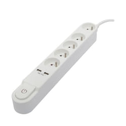 CHACON Bloc multiprise 5 prises 16 A avec interrupteur 2 ports USB et câble 15 m HO5VV-F 3x15 mm² blanc