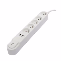 Chacon Bloc Design avec inter. 5 x 16 A + 2 x USB - 3 m - blanc, 3 m, Intérieure, Blanc, 5 sortie(s) CA, 16 A, 100 mm