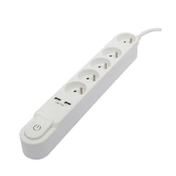 Chacon Bloc Design avec inter. 5 x 16 A + 2 x USB - 3 m - blanc
