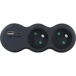 Biplite Domino 2x16A - CHACON - Avec USB-A + USB-C - noir(FR)