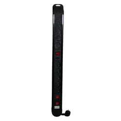 Chacon Bloc 10 x 16A avec deux interrupteurs, 1.5m, Noir