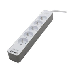 CHACON Bloc multiprise 5 prises 16 A avec 2 ports USB et câble 15 m HO5VV-F 3x15 mm² blanc et brun