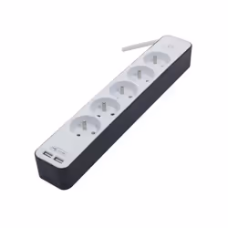 Bloc multiprise blanc et gris - 5 prises - Puissance : 3500 W - Intensité : 16 A - Tension : 230 V - Câble 1,5 m HO5VV-F 3x1, ...
