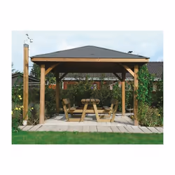 Kiosque en bois de pin certifié et imprégné - SOLID - Kiosk 437x437cm - Poteaux contrecollés de 12x12cm - Beige