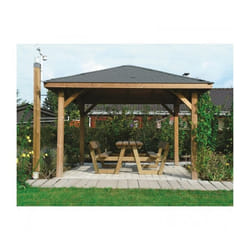 Kiosque en bois de pin certifié et imprégné - SOLID - Kiosk 437x437cm - Poteaux contrecollés de 12x12cm - Beige