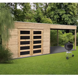 Abri de jardin 19 mm Salerno - Avec terrasse latérale