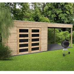 Abri de jardin 19 mm Salerno - Avec terrasse latérale