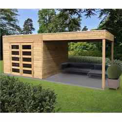 Abri de jardin 19 mm Tarento - Avec terrasse Latérale - Solid - Bois massif - Pin traité