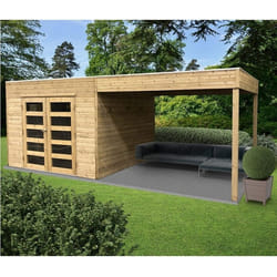 Abri de jardin 19 mm Tarento - Avec terrasse Latérale - Solid - Bois massif - Pin traité