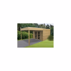 Abri de jardin en bois traité Matera - Solid - 298x291+293cm - 19mm - Avec terrasse sur le devant