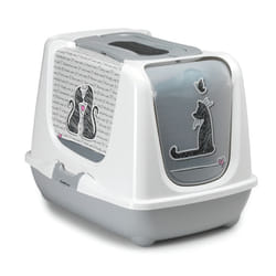 Carrefour Bacinella per lettiera coperta con paletta e filtro 50x39.5x37.5 cm Chat Toilettes couvertes pour animaux de compagnie Gris, Blanc