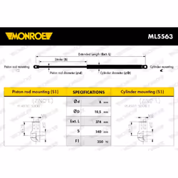 Vérin, capot moteur MONROE MONML5563 - Vue supplémentaire 4