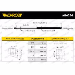 Vérin de capot moteur MONROE MaxLift MONROE ML6254