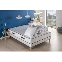 Les Tendances - Pack Pret A Dormir Relax - Matelas + Sommier 160x200 + Couette + 2 Oreillers - Deko Dream