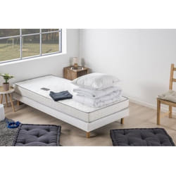 Les Tendances - Pack Pret A Dormir Top Matelas 90x190 Cm + Sommier + Couette + 1 Oreiller 60x60 Cm - 14 Cm