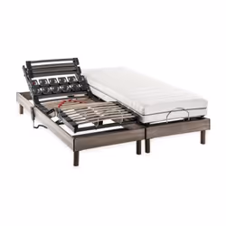 Ensemble relaxation 2x90x200 électrique télécommandé, tete et pieds relevables, lombaire réglable avec plots de soutien en ép ...