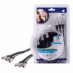 HQ 2.5m 3xRCA M/M, 2,5 m, 3 x RCA, 3 x RCA, Or, Noir, Mâle/Mâle