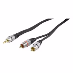 HQ 1.5m 3.5mm 2x RCA M/M, 3,5mm, Mâle, 2 x RCA, Mâle, 1,5 m, Noir
