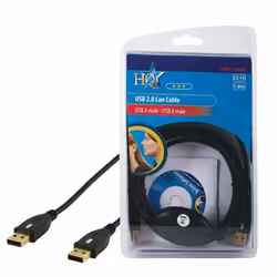 HQ CC-145HS, 1,8 m, USB A, USB A, USB 2.0, Mâle/Mâle, Noir