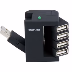 König CMP-USB2HUB14, USB 2.0, 480 Mbit/s, Noir, Caoutchouc, 5 V, USB2.0