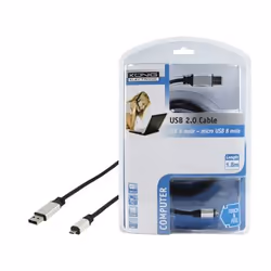 König USB 2.0 câble USB 1,8 m USB A Micro-USB B Noir