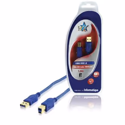 HQ HQBF-M031-1.8, 1,8 m, USB A, USB B, USB 3.2 Gen 1 (3.1 Gen 1), Mâle/Mâle, Bleu
