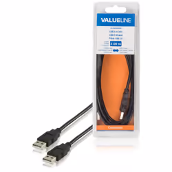 Valueline VLCB60000B20, 2 m, USB A, USB A, USB 2.0, Mâle/Mâle, Noir